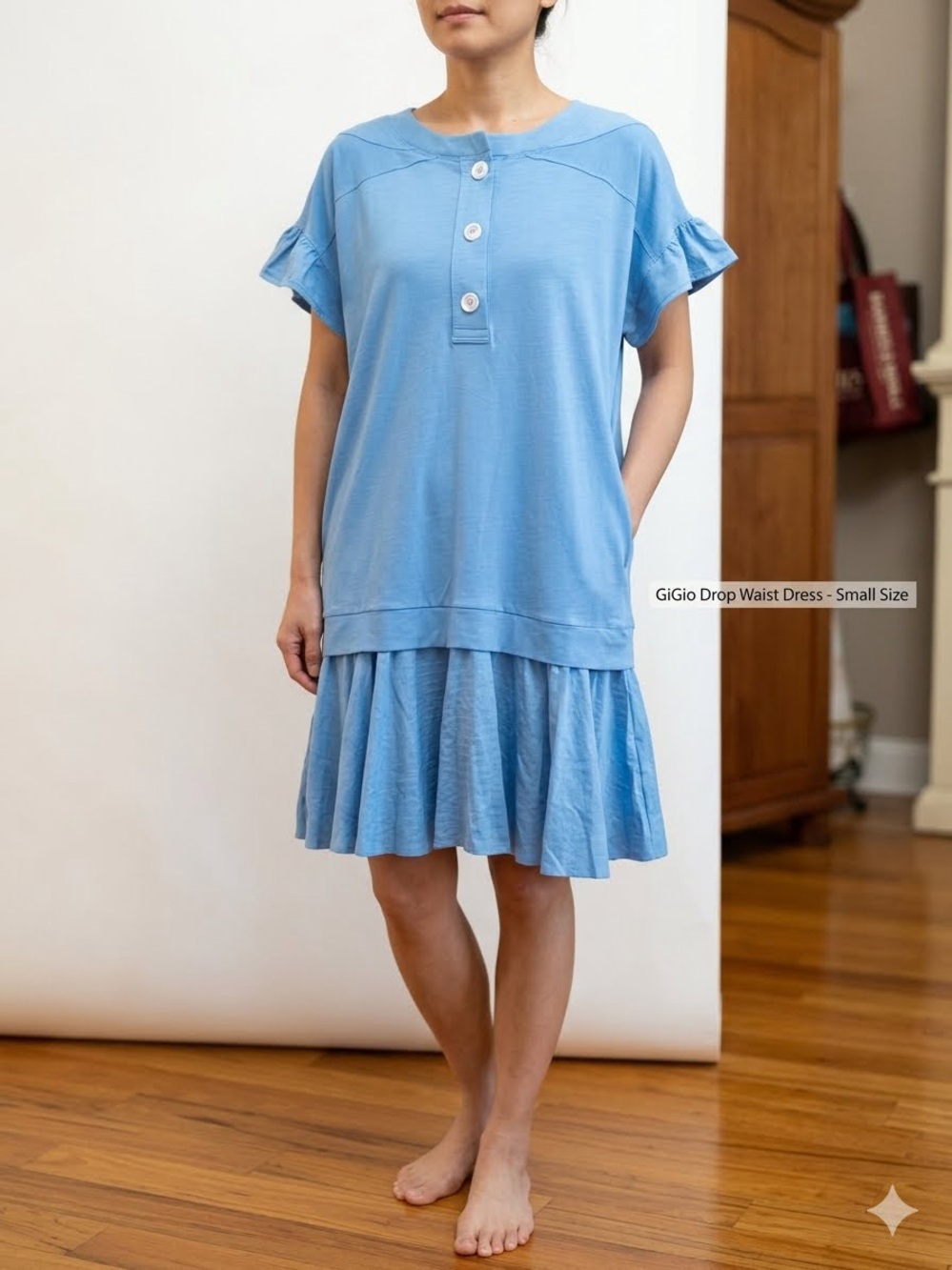 GiGio Blue Drop Waist Midi Dress
